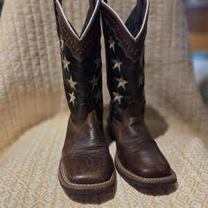 Laredo Brown and Black Star Cowboy Boots, Size 6.5 M